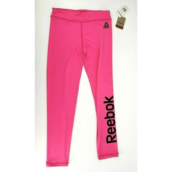 NEW Reebok Girls Pink Sweatpants Size 12 Large Work Out Black Spell Out Gym - Picture 1 of 10